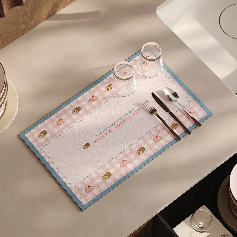 Striped Faux-Leather Table Placemat with Decorative Snail Print
