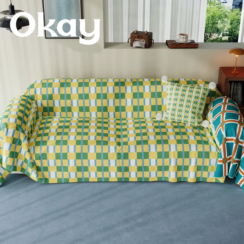 Stretch-Fit Quilted Sofa Slipcover with Pom-Pom Accent Pillowcase