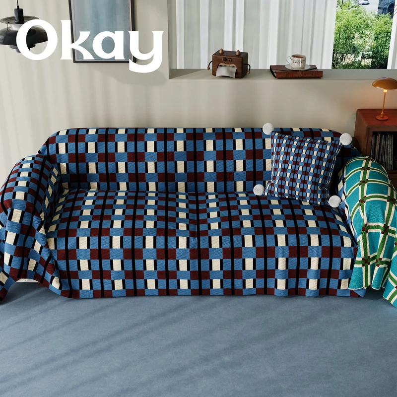 Stretch-Fit Quilted Sofa Slipcover with Pom-Pom Accent Pillowcase