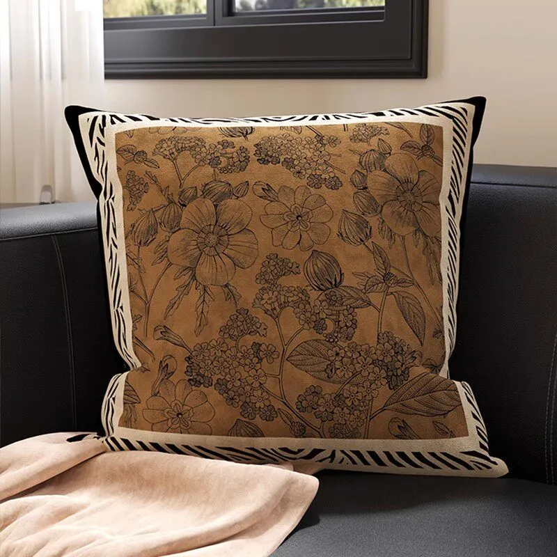 Square Suede-Finish Botanical Print Decorative Throw Pillow Cover with Invisible Zipper