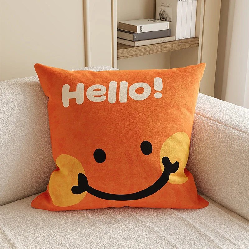 Square Plush Decorative Cushion Pillow with Illustrated House 'Room' Motif