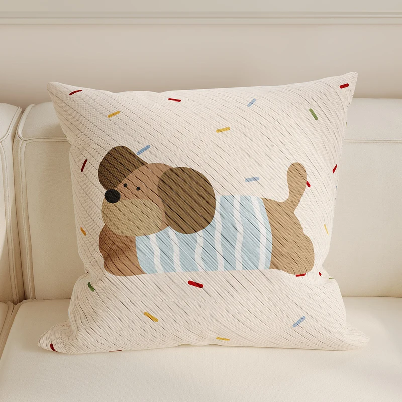 Square Knit Cartoon Bear Decorative Throw Pillow Cover with Polka Dot Print and Hidden Zipper