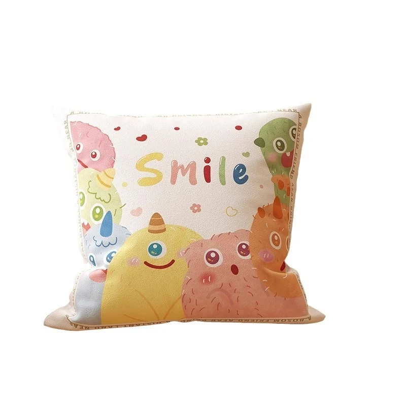 Square Illustrated 'Smile' Microfiber Front Cushion Cover with Hidden Zipper