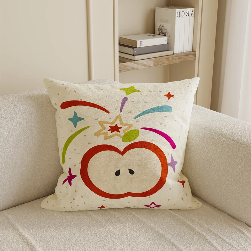 Square Cotton-Linen Throw Pillow Cover with Checkered Grid and Speech-Bubble Heart Graphics