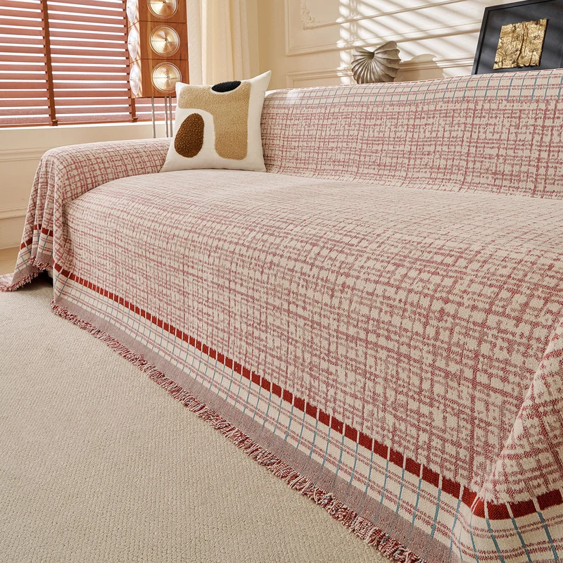 Reversible Woven Couch Throw Slipcover with Fringed Hem
