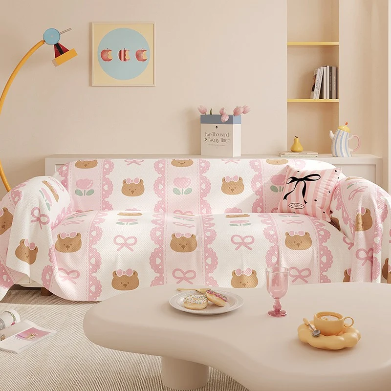 Reversible Stretch Sofa Slipcover with Pastel Cartoon Patchwork Texture