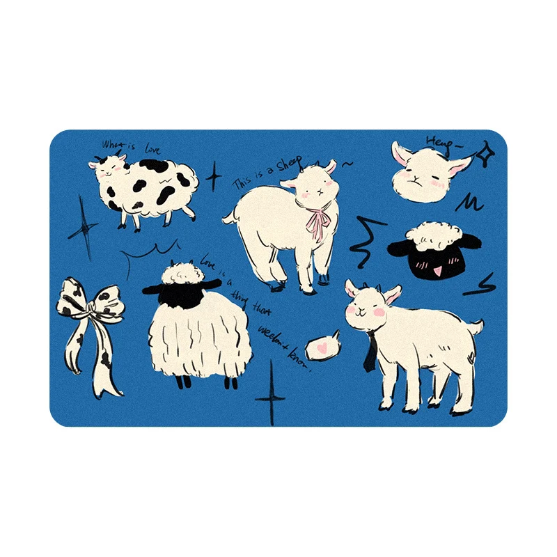 Reversible Plush Absorbent Bathroom Mat with Cartoon Sheep Illustration