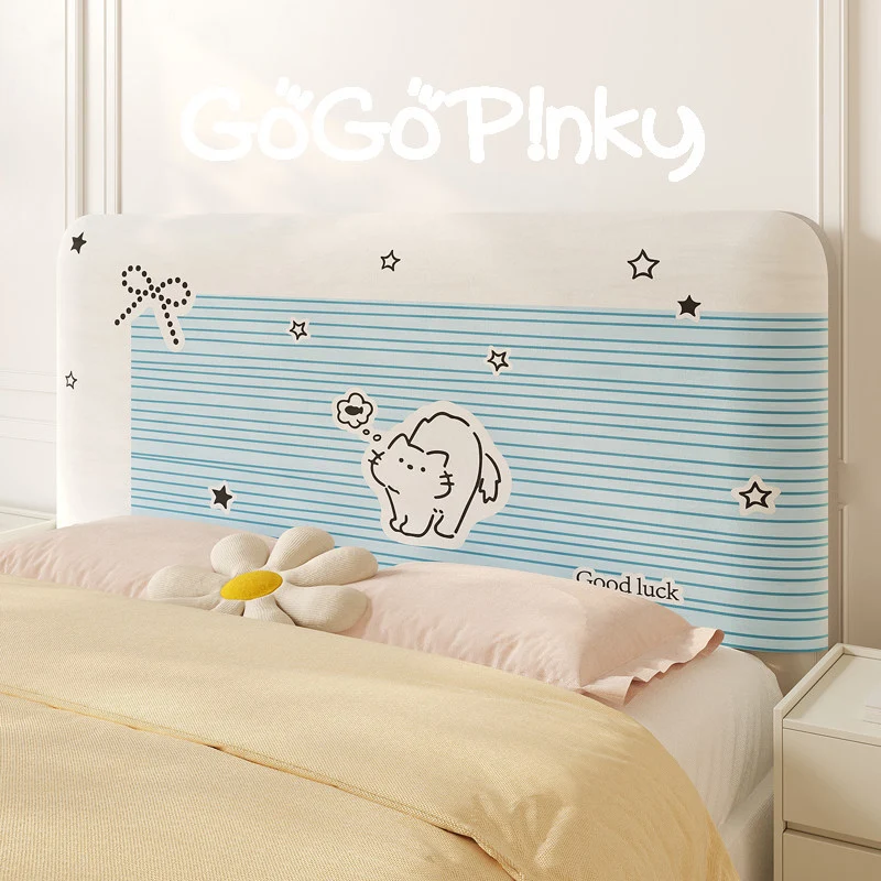 Padded Decorative Bed Headboard Slipcover with Cartoon Cat Stripe Panel