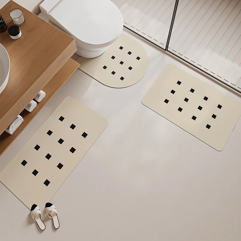 Non-Slip Memory Foam Bathroom Rug Set with Geometric Square Cutout Pattern