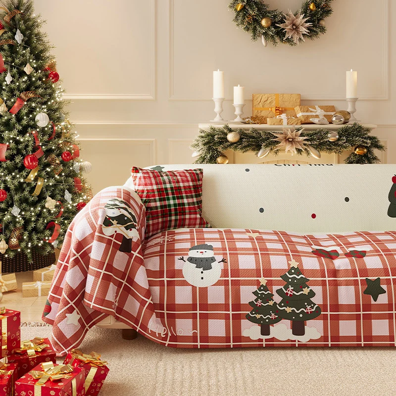 Festive Stretch-Fit Full-Coverage Sofa Slipcover with Holiday Tree Print