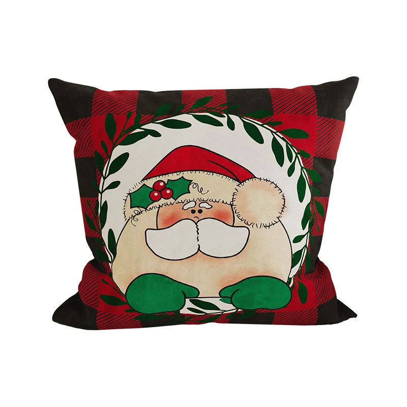 Festive Buffalo Plaid Santa Face Decorative Pillow Cover with Concealed Zipper