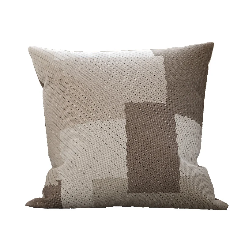 Decorative Knit-Texture Square Throw Pillow Cover with Abstract Block Print