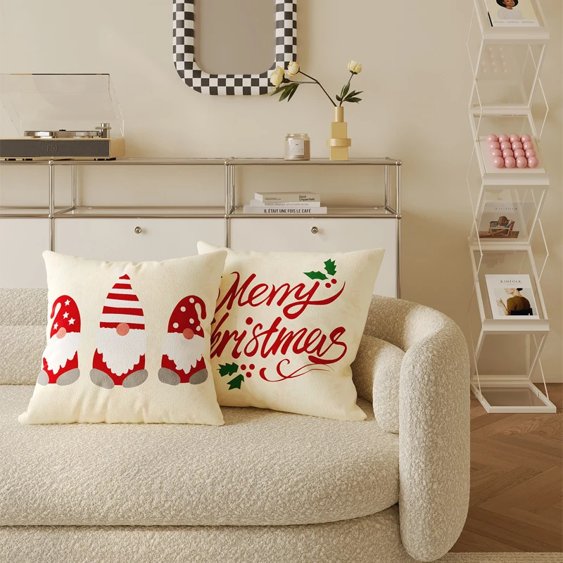 Decorative Holiday Merry Christmas Cotton-Linen Throw Pillow Cover