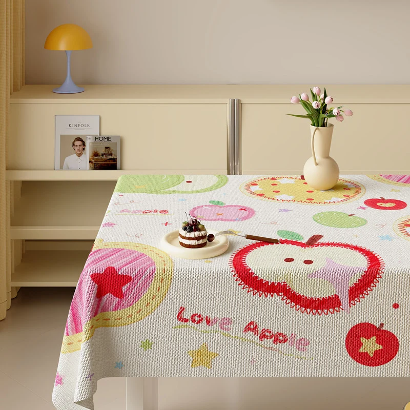 Decorative Cotton-Linen Tablecloth with Playful Apple-Star Print