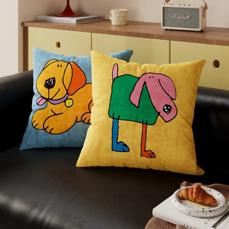 Decorative Cartoon Puppy Plush Throw Pillow Cover with Breathable Knit Texture
