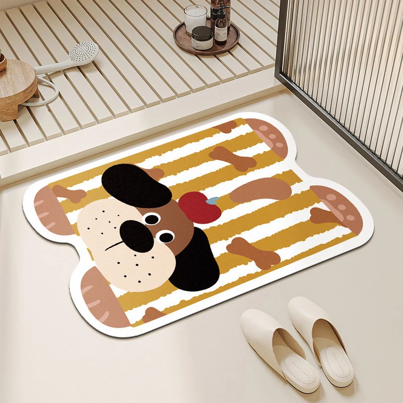Cute Panda-Shaped Anti-Slip Absorbent Microfiber Bath Mat with Polka Dot Print