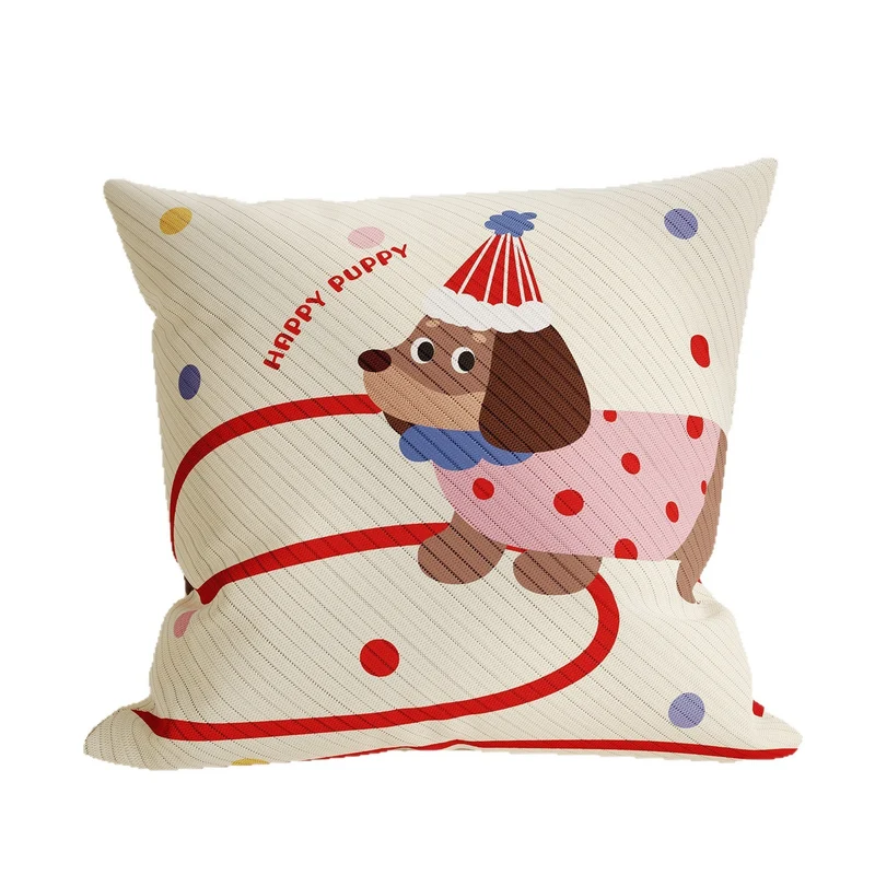 Cute Cartoon Puppy Knitted Throw Pillow Cover with Playful Happy Puppy Motif