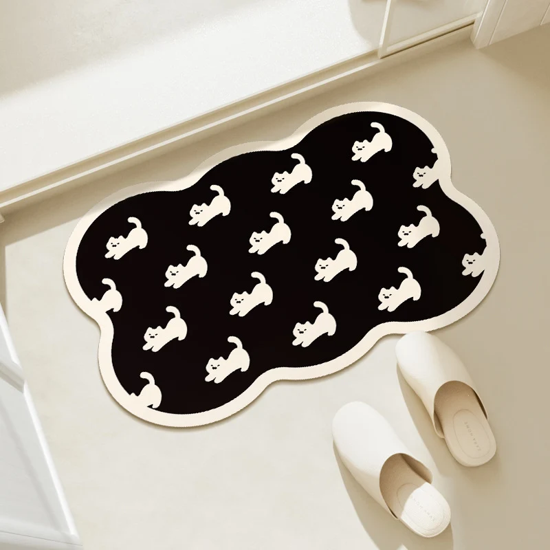 Cloud-Shaped Microfiber Anti-Slip Absorbent Bathroom Mat with Cartoon Dog Print