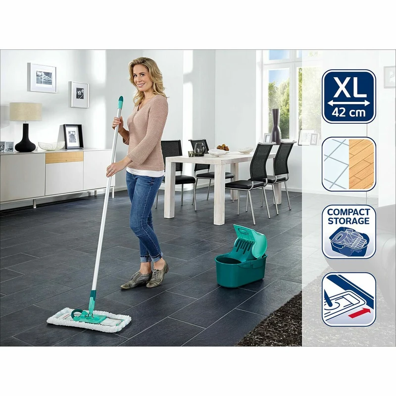 Mop with Bucket Leifheit 55092 Blue Grey Microfibre