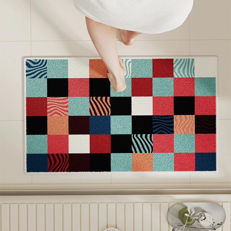 Absorbent Non-Slip Checkerboard Microfiber Bath and Door Mat