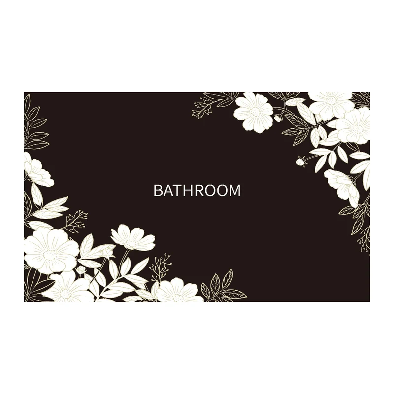 Absorbent Anti-Slip Bathroom Door Mat with Floral Corner Print and Quick-Dry Microfiber Surface