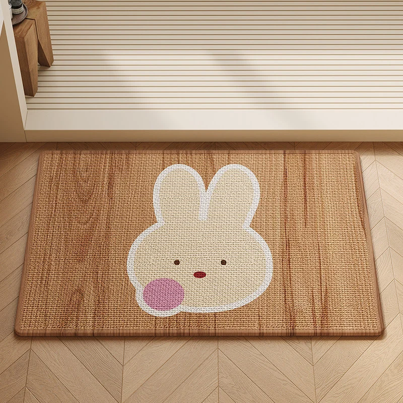 Woven Absorbent Low-Profile Entrance Doormat with Cute Bunny Illustration