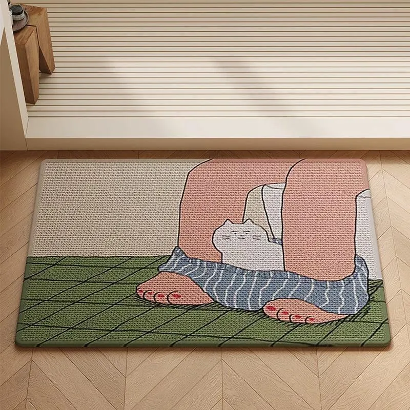 Woven Absorbent Low-Profile Entrance Doormat with Cute Bunny Illustration