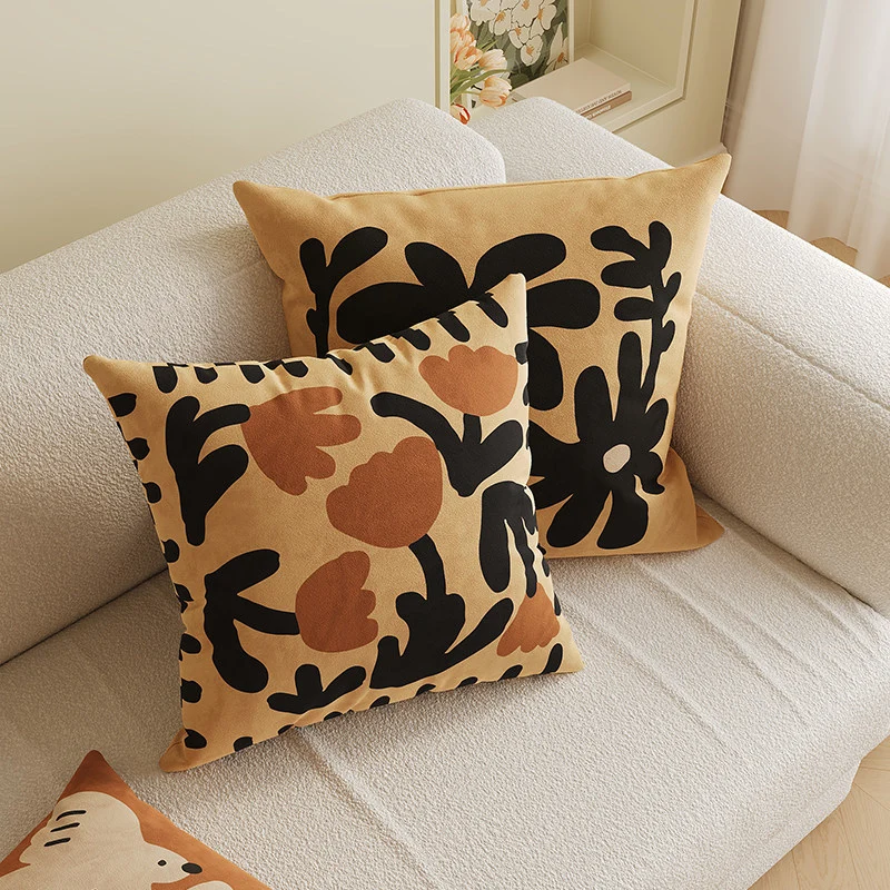 Velvet Bamboo Leaf Square Throw Pillow Cover with Hidden Zipper