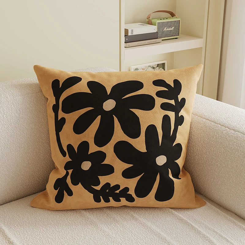 Velvet Bamboo Leaf Square Throw Pillow Cover with Hidden Zipper