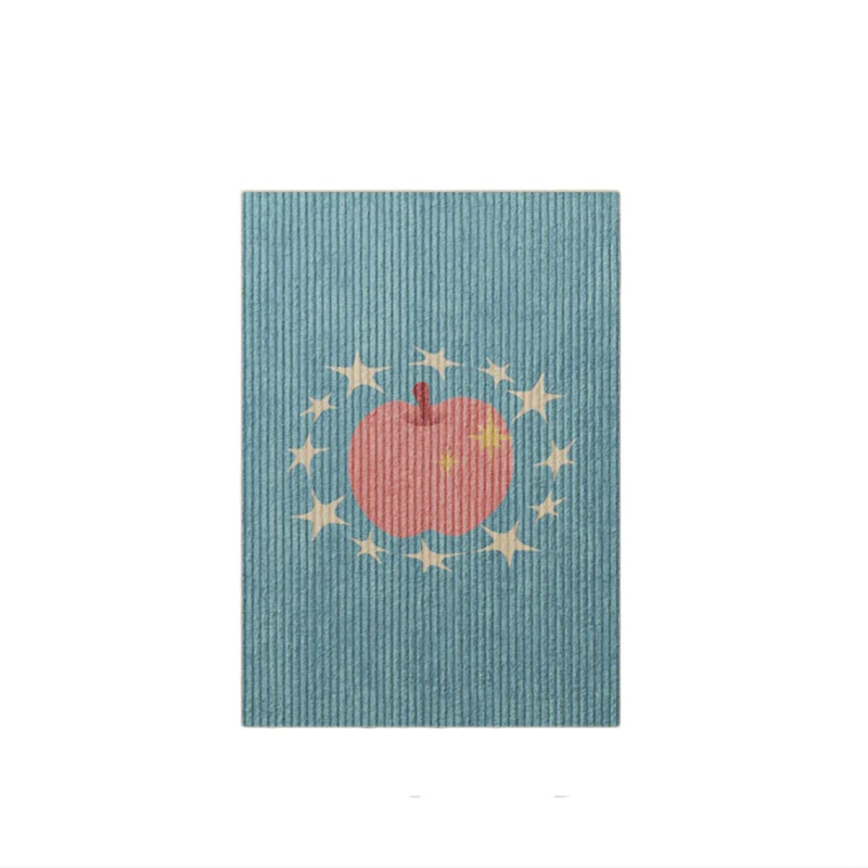 Textured Ribbed Cotton Wall Art Panel with Playful Apple Print