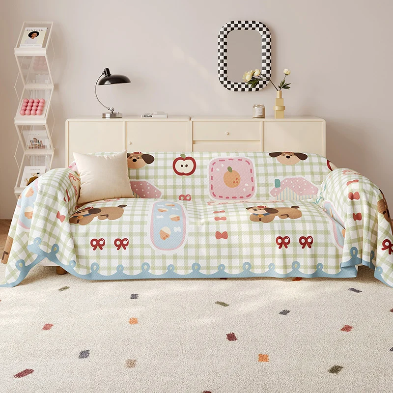 Stretch-Fit Decorative Sofa Slipcover Protector with Cute Cartoon Puppy Print