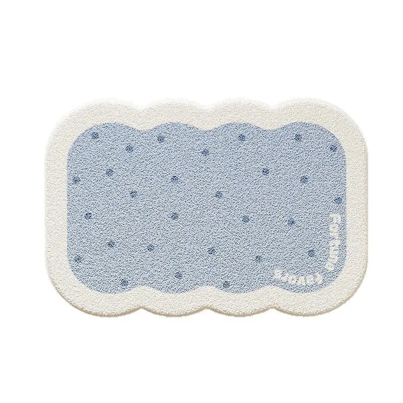 Scalloped-Edge Plush Absorbent Non-Slip Bath Rug with Cookie Motif
