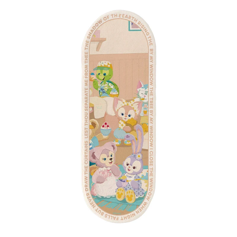 Plush Oval Runner Rug with Cute Cartoon Bear & Friends Print