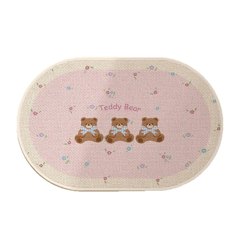 Plush Embroidered Teddy Chenille Non-Slip Bath Mat