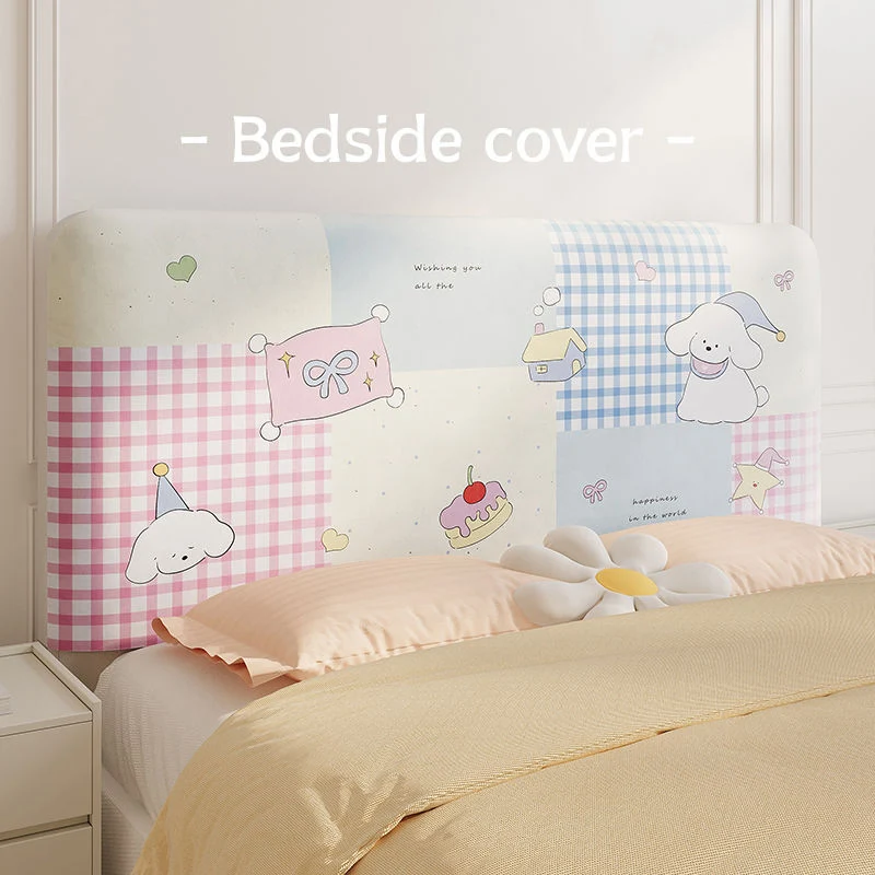 Padded Decorative Upholstered Headboard Cover with Cute Patchwork Puppy and Gingham Print