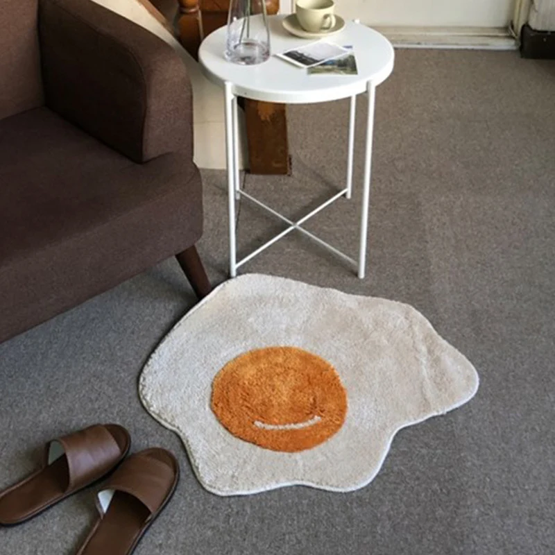 Novelty Fried Egg Shaped Plush Bath and Entry Rug