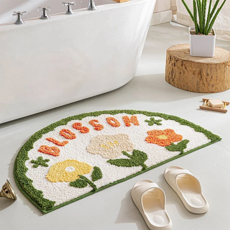 Half-Moon Tufted Floral Bath Rug Mat with Non-Slip Back