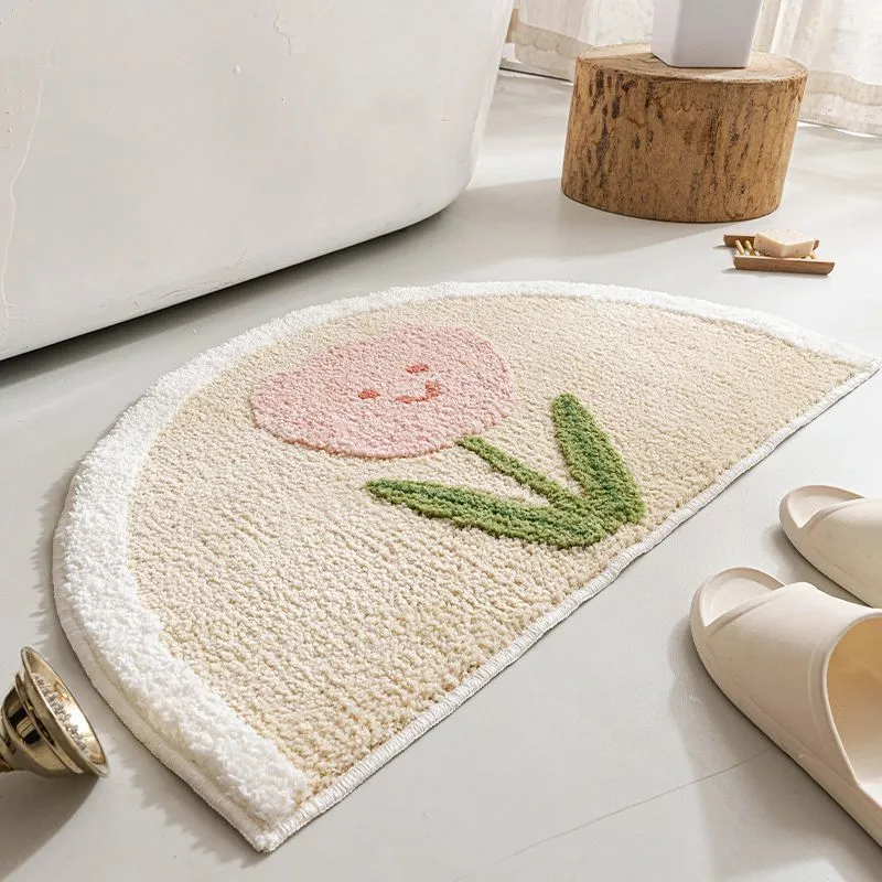 Half-Moon Tufted Floral Bath Rug Mat with Non-Slip Back