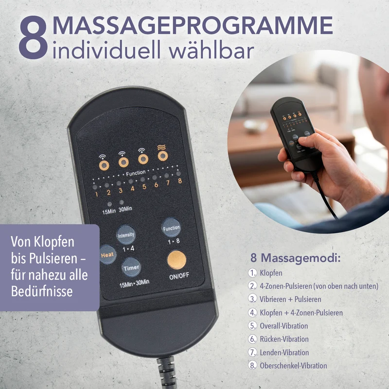 Massage-Sitzauflage mit zuschaltbarer Wärme