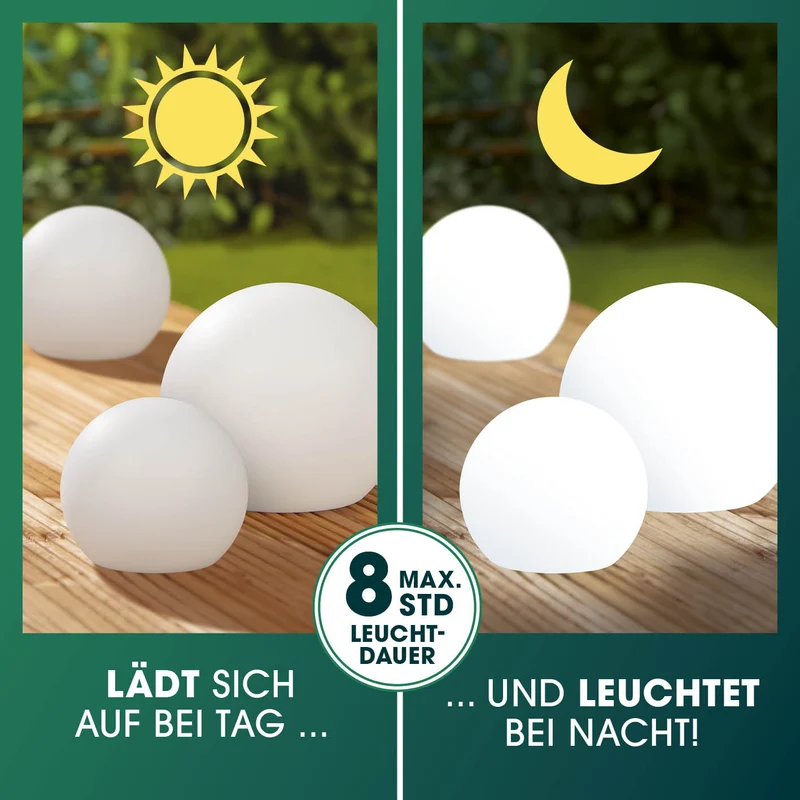 Solar-Dekokugel 3er-Set mit Fernbedienung - 20, 30, 40 cm