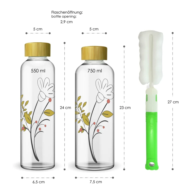 Trinkflasche mit Bambusdeckel - 750 ml - Blume