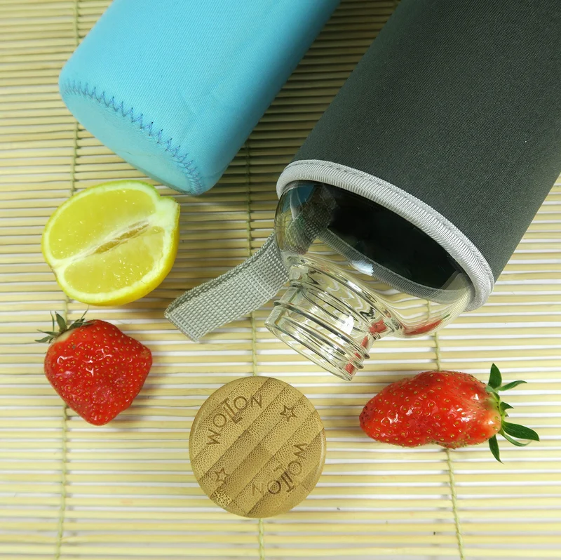 Trinkflasche mit Bambusdeckel - 550 ml - Grau