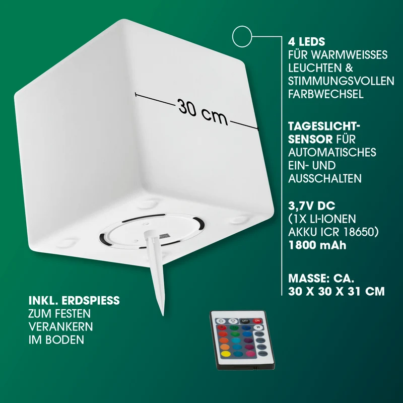 Solar-Dekowürfel mit Fernbedienung & Farbwechsel - 2er-Set