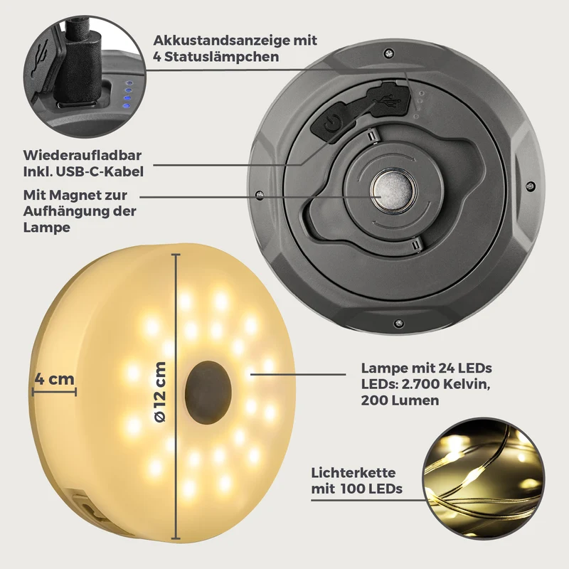 2in1-Outdoor-Beleuchtung - Lampe & Lichterkette in einem