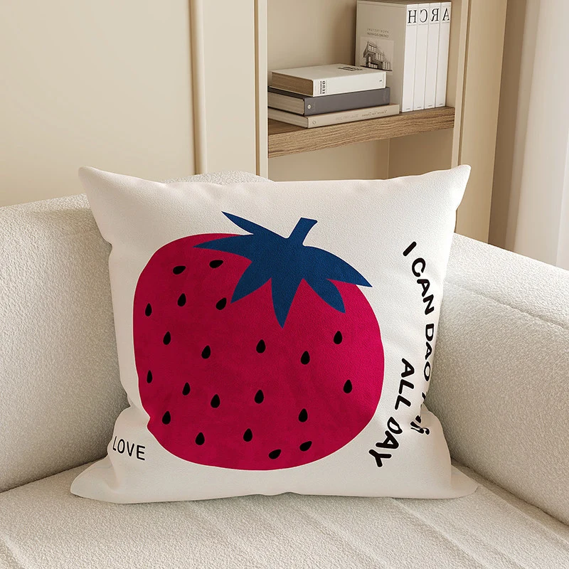 Decorative Square Throw Pillow Cover with Watercolor Lychee Botanical Print and Hidden Zipper