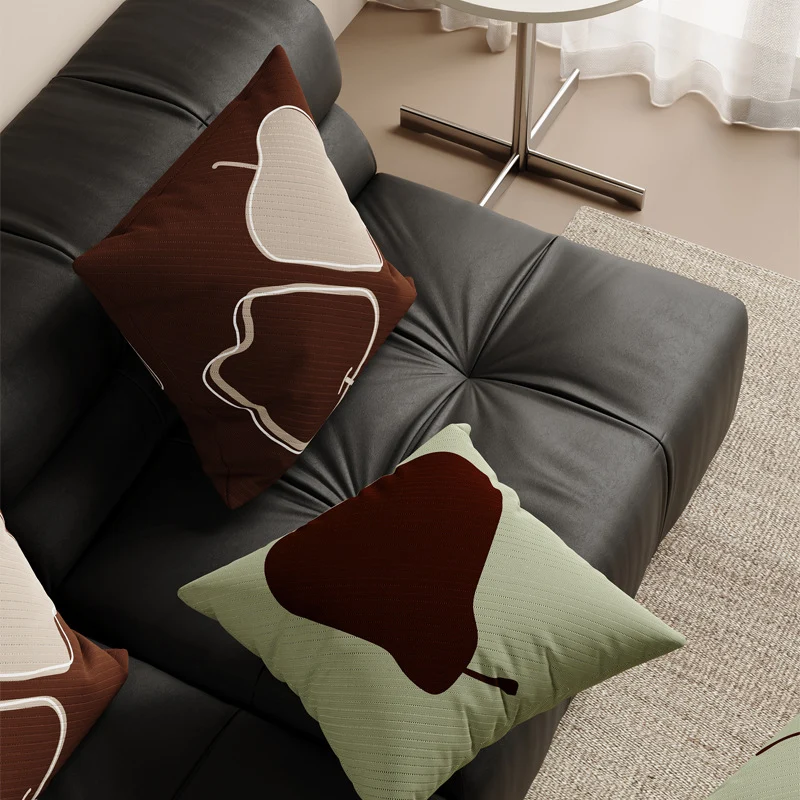 Decorative Square Cushion Cover with Minimalist Pear Silhouette and Textured Knit Fabric