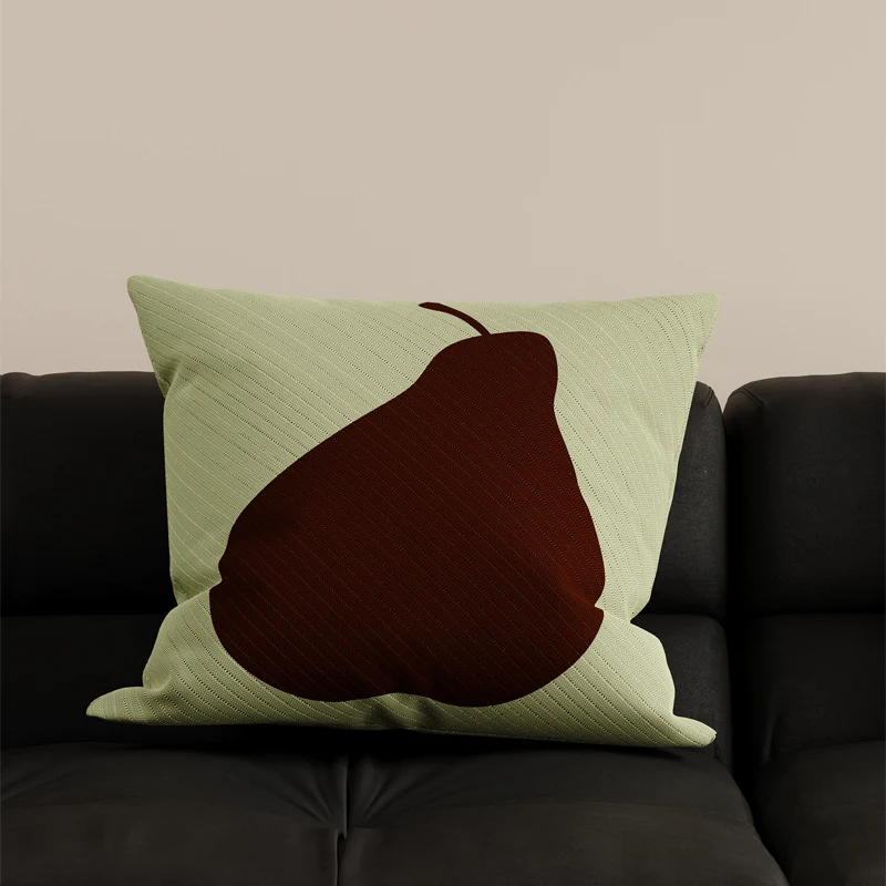 Decorative Square Cushion Cover with Minimalist Pear Silhouette and Textured Knit Fabric