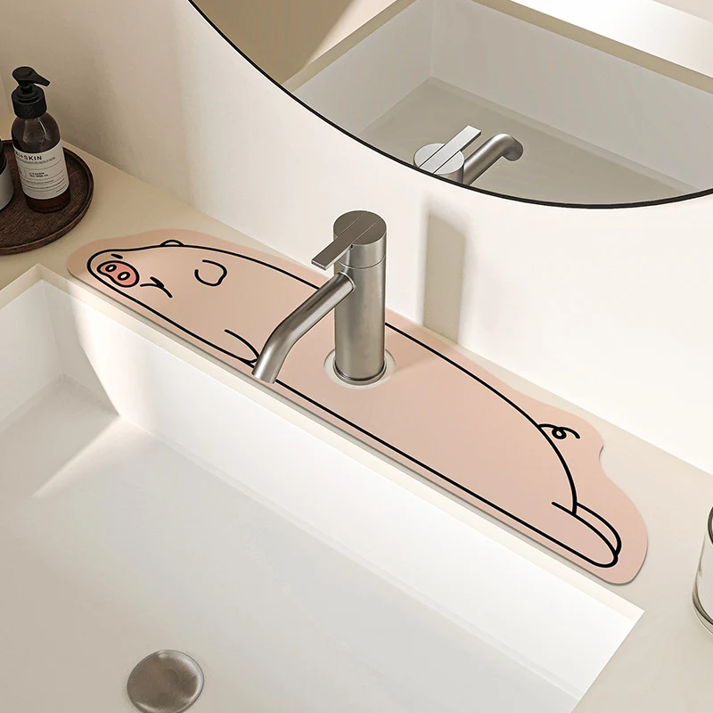 Decorative Silicone Faucet Sink Protector Mat with Dog-Shaped Counter Splash Guard