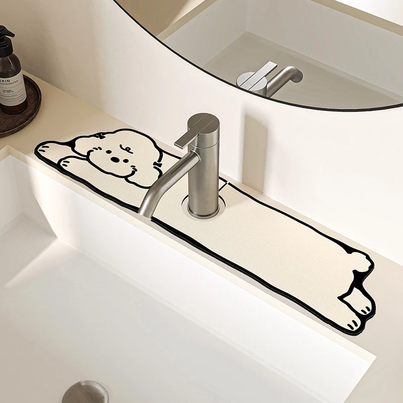 Decorative Silicone Faucet Sink Protector Mat with Dog-Shaped Counter Splash Guard