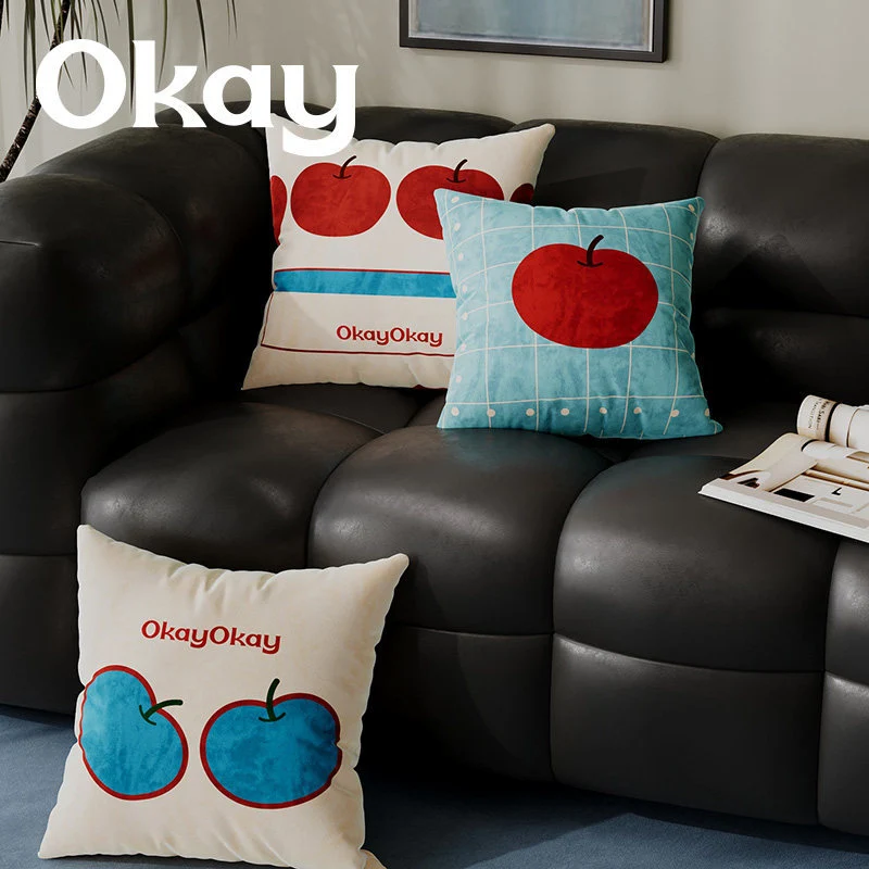 Decorative Plush Throw Pillow Cover with Retro Cherry Graphic